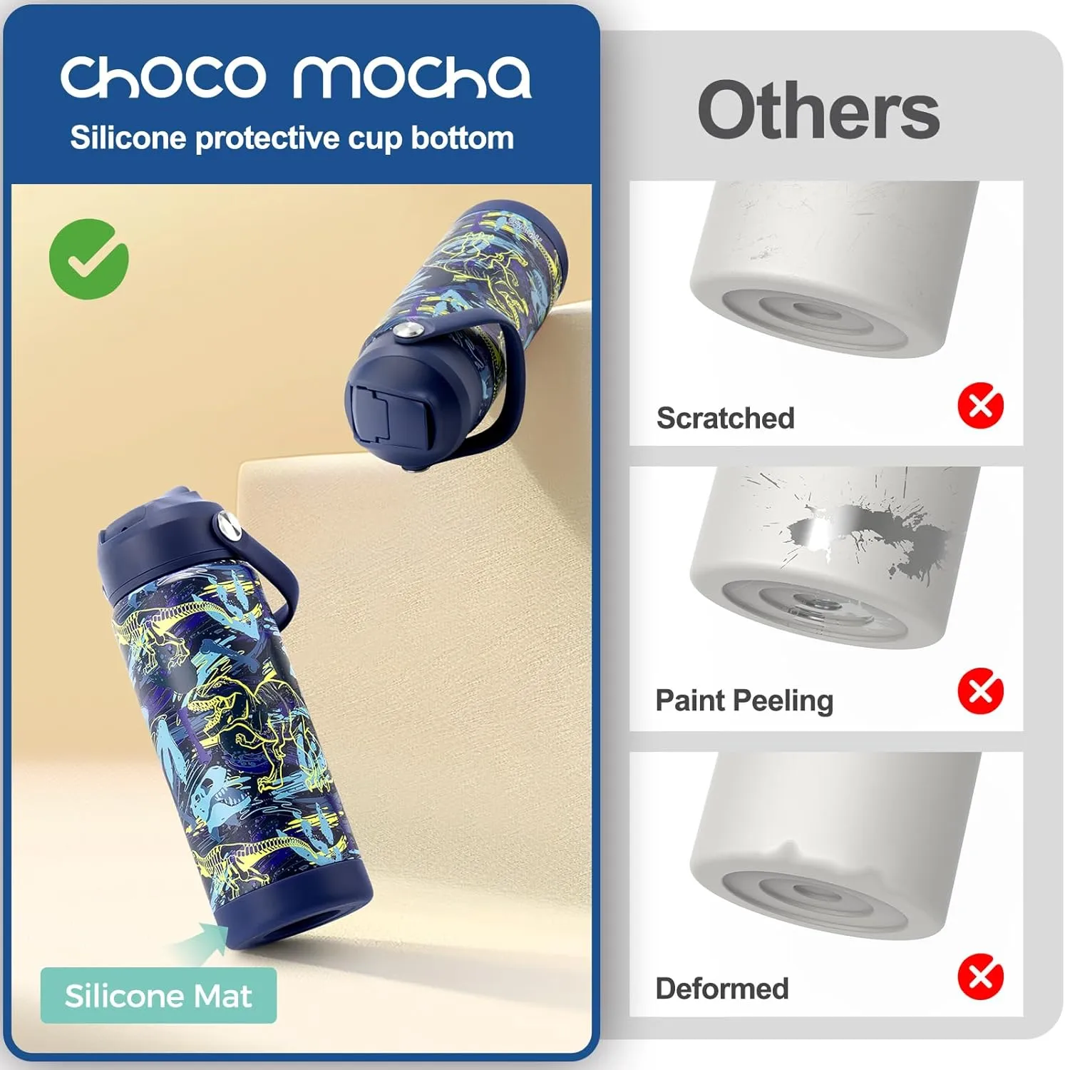 Choco Mocha Kids Water Bottle For School, Kids Insulated Lightning Water Bottle Stainless Steel for Boys, 18Oz Blue
