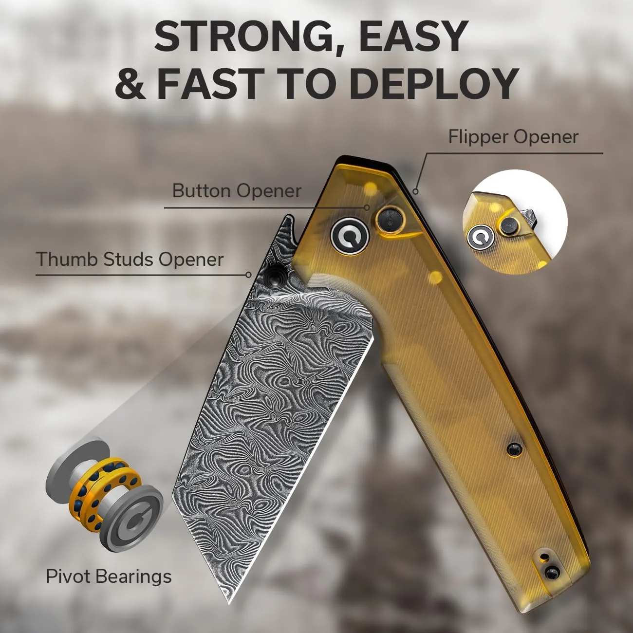 CIVIVI Amirite Pocket Knife, Folding Knife with 3.48" Damascus Modified Wharncliffe Blade Ultem Handle, Button Lock Knife for Men Gift C23028-DS1