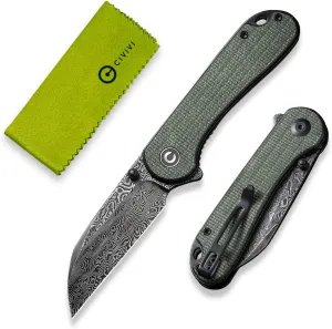 CIVIVI Pocket Knife - Elementum Folding Knife with 2.97'' Damascus Wharncliffe Blade Micarta Handle, Ideal for Outdoor EDC Gift C18062AF-DS1