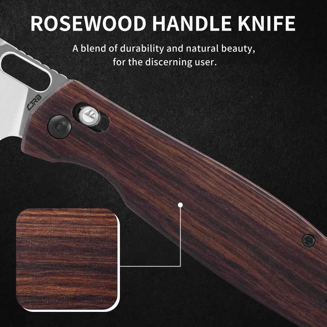 CJRB Prado Folding Pocket Knife 3.76" AR-RPM9 Sand Polish Steel Blade Rosewood Handle Crossbar Lock for Men Outdoor, Survival, Camping and EDC, J1936