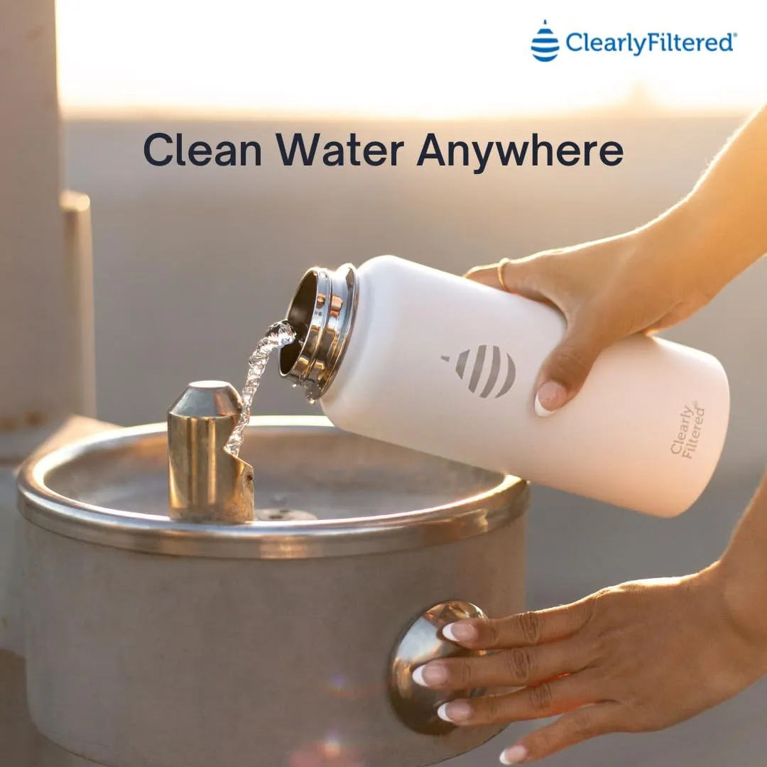 Clearly Filtered Water Bottle | Removes 220  Contaminants, Double-Wall Insulated Stainless Steel, BPA/BPS Free, Phthalate Free, Filters Flouride Lead Chlorine (32oz, Evergreen)