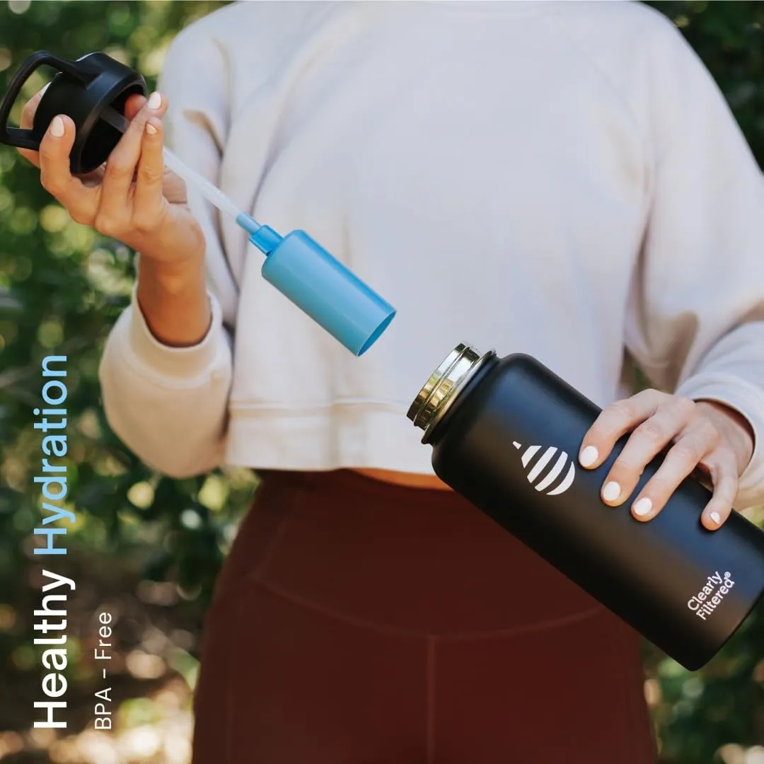 Clearly Filtered Water Bottle | Removes 220  Contaminants, Double-Wall Insulated Stainless Steel, BPA/BPS Free, Phthalate Free, Filters Flouride Lead Chlorine (32oz, Evergreen)