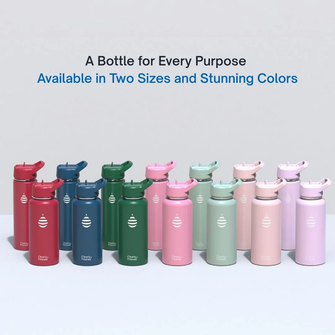 Clearly Filtered Water Bottle | Removes 220  Contaminants, Double-Wall Insulated Stainless Steel, BPA/BPS Free, Phthalate Free, Filters Flouride Lead Chlorine (32oz, Evergreen)