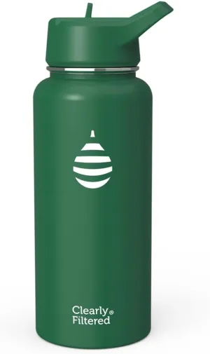 Clearly Filtered Water Bottle | Removes 220  Contaminants, Double-Wall Insulated Stainless Steel, BPA/BPS Free, Phthalate Free, Filters Flouride Lead Chlorine (32oz, Evergreen)