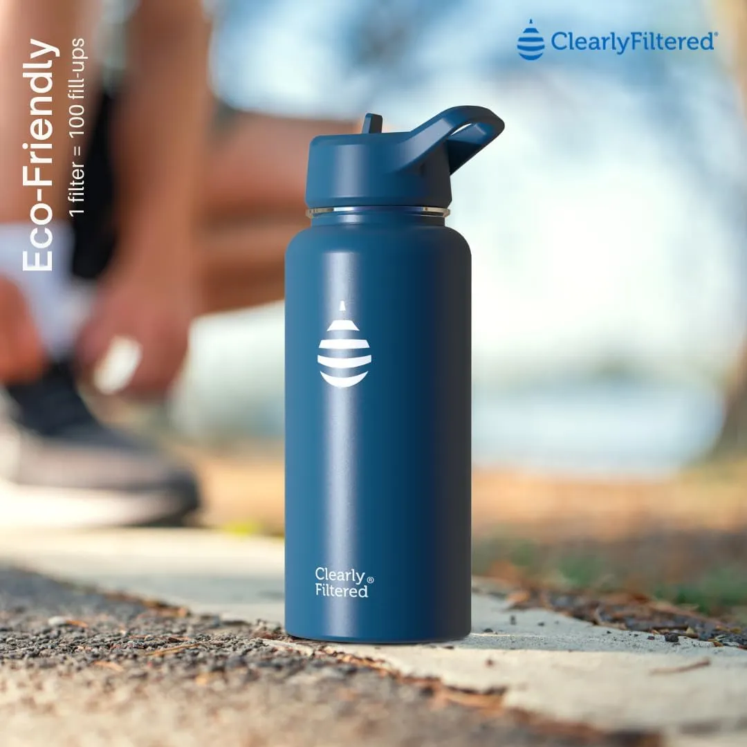 Clearly Filtered Water Bottle | Removes 220  Contaminants, Double-Wall Insulated Stainless Steel, BPA/BPS Free, Phthalate Free, Filters Flouride Lead Chlorine (32oz, Evergreen)