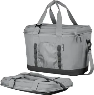 CleverMade Collapsible Insulated Cooler Bag – 50 Can Leakproof Soft Cooler for Beach, Travel, Car – Shoulder Strap, Bottle Opener – Grey/Charcoal