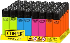 Clipper - Solid Flourescent Mini CP22 Iconic Premium Refillable Lighters Bulk Pack - Replace Butane, Flint, and Spark Wheel for Unlimited Lights - 48 Pack
