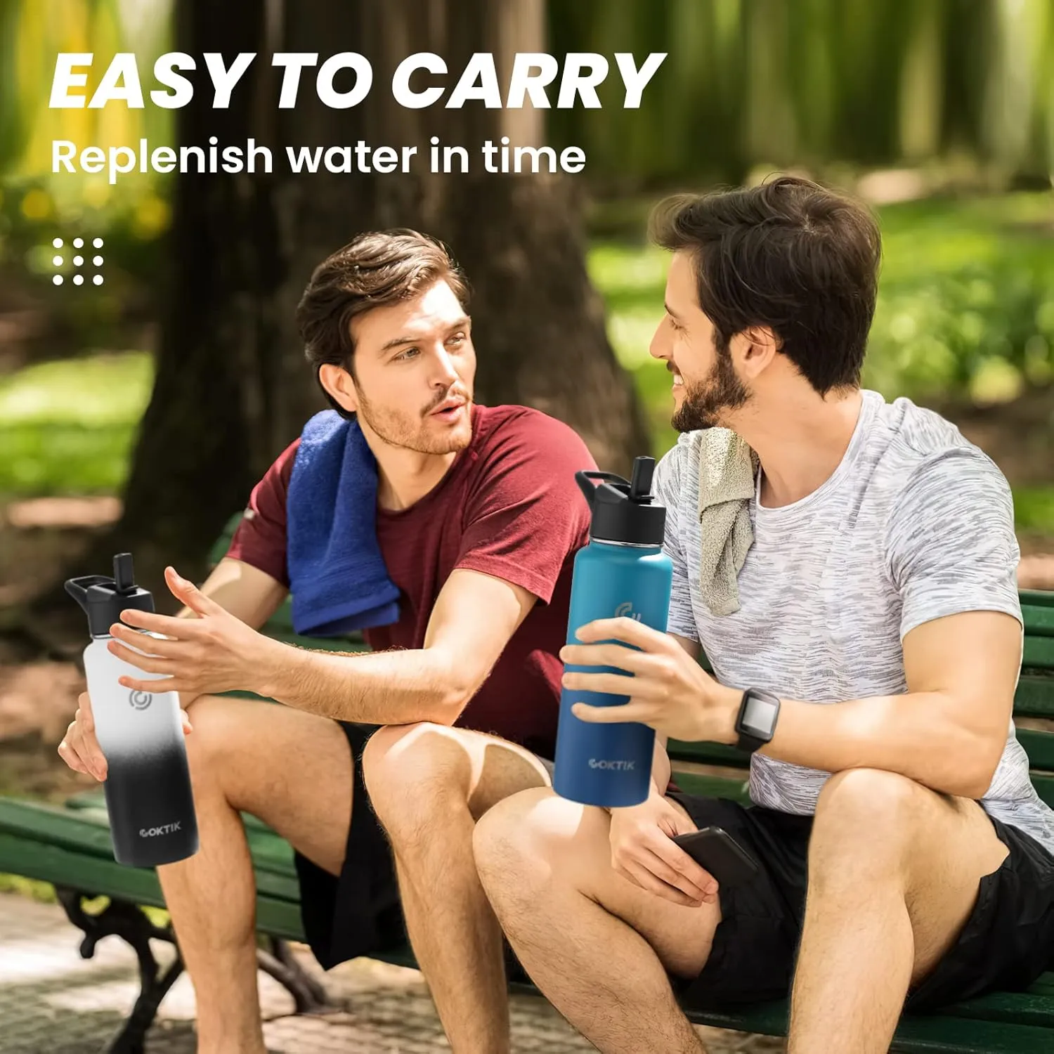 COKTIK 40 oz Sports Water Bottle With Straw,2 Lids, Stainless Steel Vacuum Insulated Water Bottles,Leakproof Lightweight, Keeps Cold and Hot, Great for Travel, Hiking, Biking, Running(Cobalt)
