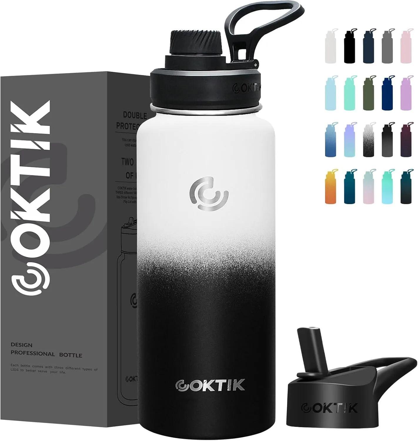 COKTIK 40 oz Sports Water Bottle With Straw,2 Lids, Stainless Steel Vacuum Insulated Water Bottles,Leakproof Lightweight, Keeps Cold and Hot, Great for Travel, Hiking, Biking, Running(Cobalt)