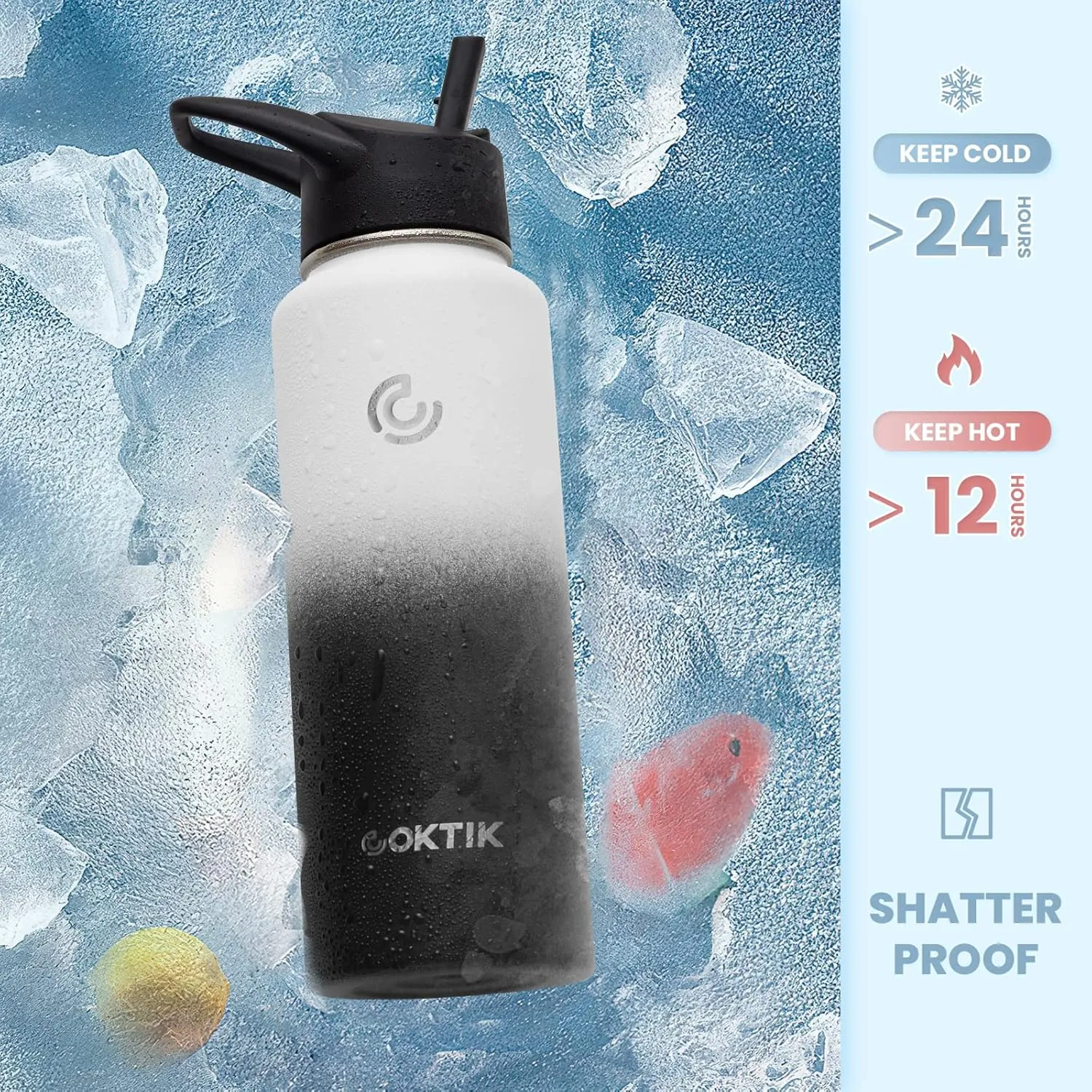 COKTIK 40 oz Sports Water Bottle With Straw,2 Lids, Stainless Steel Vacuum Insulated Water Bottles,Leakproof Lightweight, Keeps Cold and Hot, Great for Travel, Hiking, Biking, Running(Cobalt)