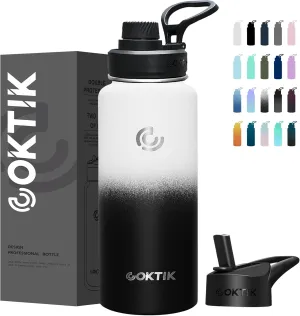 COKTIK 40 oz Sports Water Bottle With Straw,2 Lids, Stainless Steel Vacuum Insulated Water Bottles,Leakproof Lightweight, Keeps Cold and Hot, Great for Travel, Hiking, Biking, Running(Cobalt)