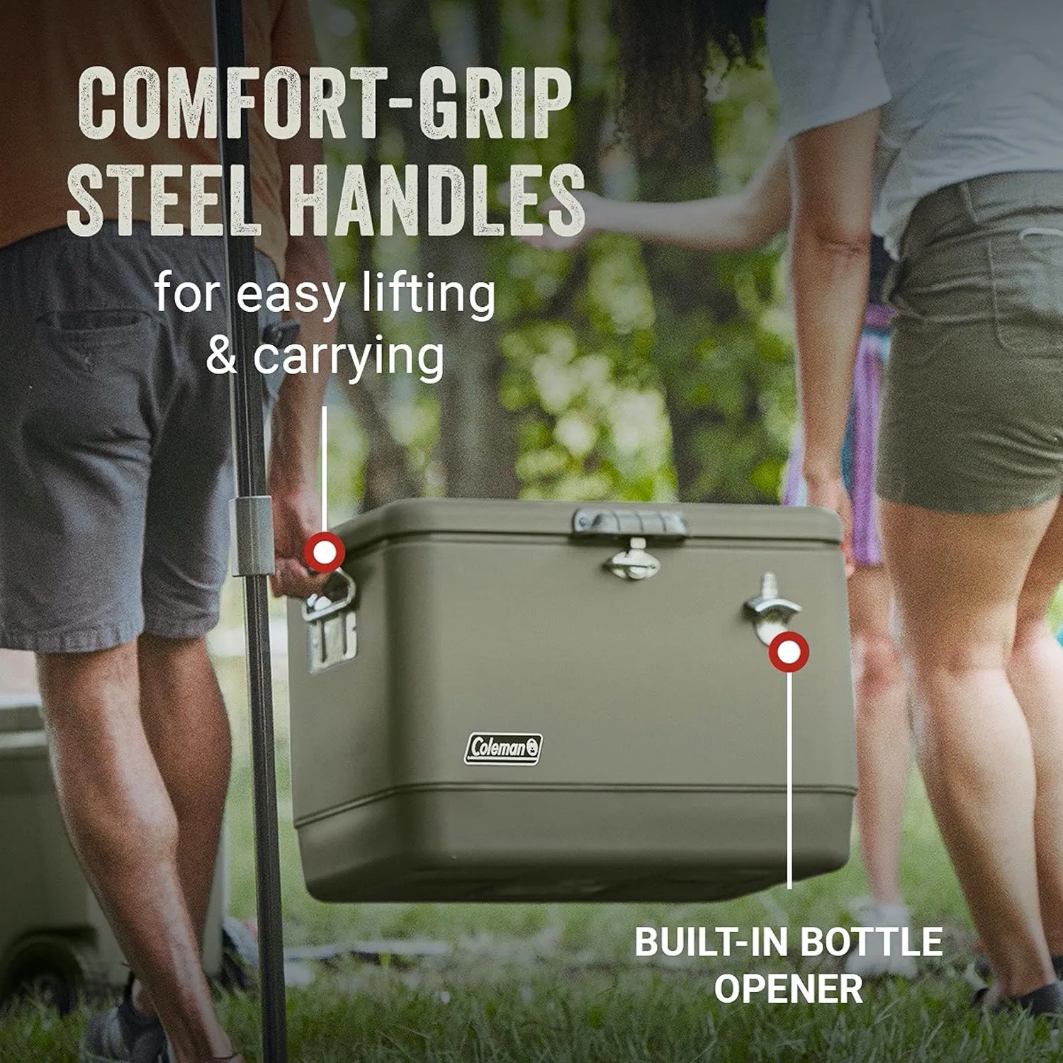 Coleman Reunion Premium Insulated Portable Cooler, Leak-Resistant 54qt Steel Belted Cooler with Heavy-Duty Latch, Handles, Drain & Bottle Opener, Great for Camping, Tailgating, Beach, Picnic, & More