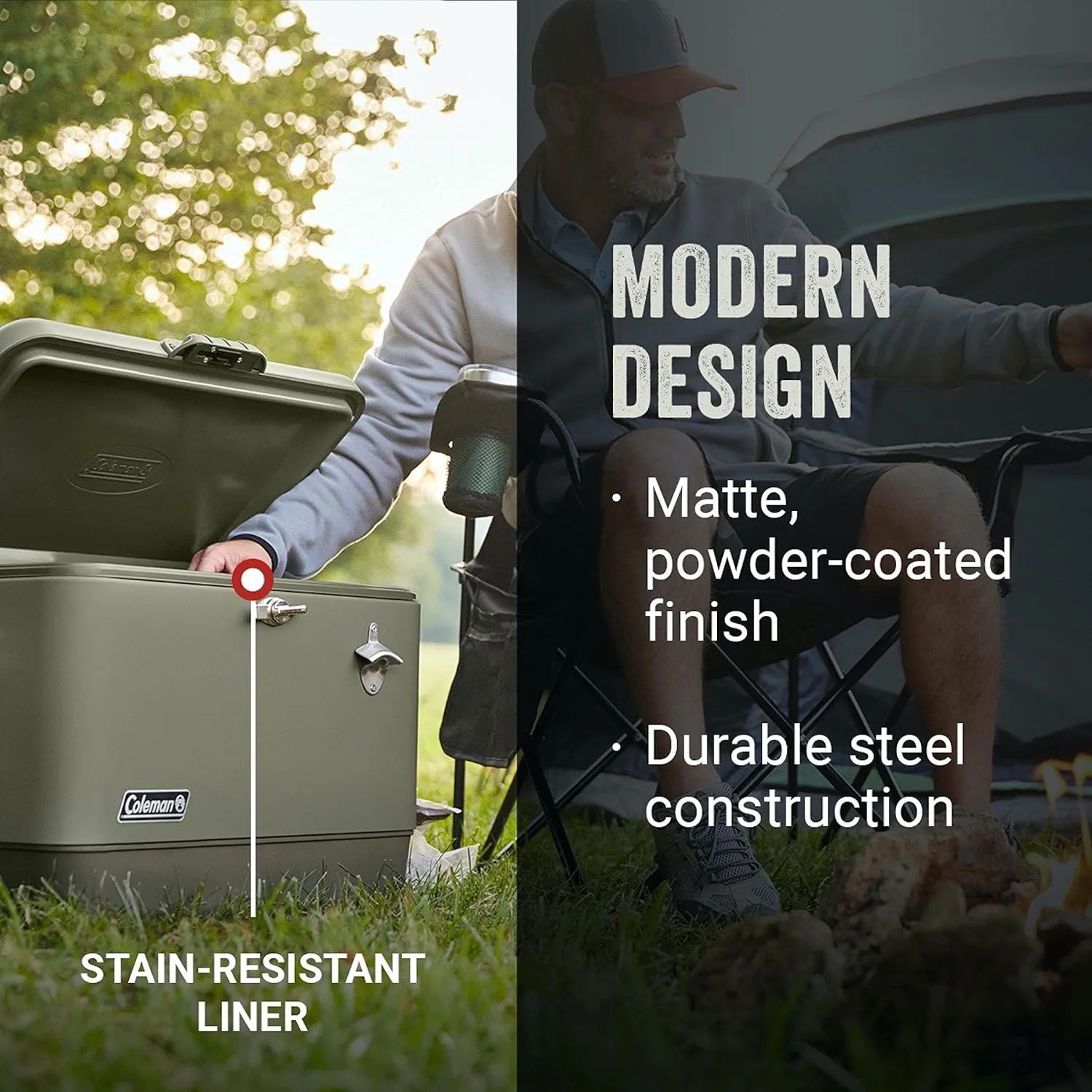 Coleman Reunion Premium Insulated Portable Cooler, Leak-Resistant 54qt Steel Belted Cooler with Heavy-Duty Latch, Handles, Drain & Bottle Opener, Great for Camping, Tailgating, Beach, Picnic, & More