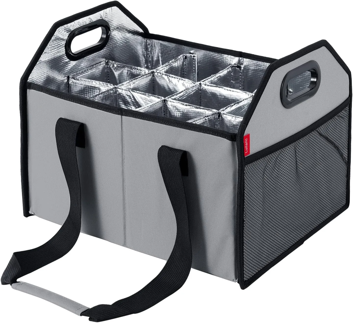 Collapsible 12 Bottle Storage Box Reusable Portable Wine Carrier Case for Tote Bag Moving, Vacation Bottle Caddy Grocery Shopping Accessory (Gray)