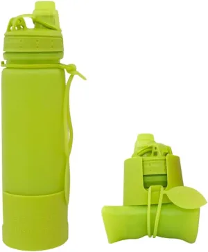 Collapsible Water Bottle 500ml 17oz – BPA-Free Leak-Proof Silicone Bottle with Carabiner | Foldable, Lightweight & Reusable – Perfect for Travel, Gym, Hiking (Green)
