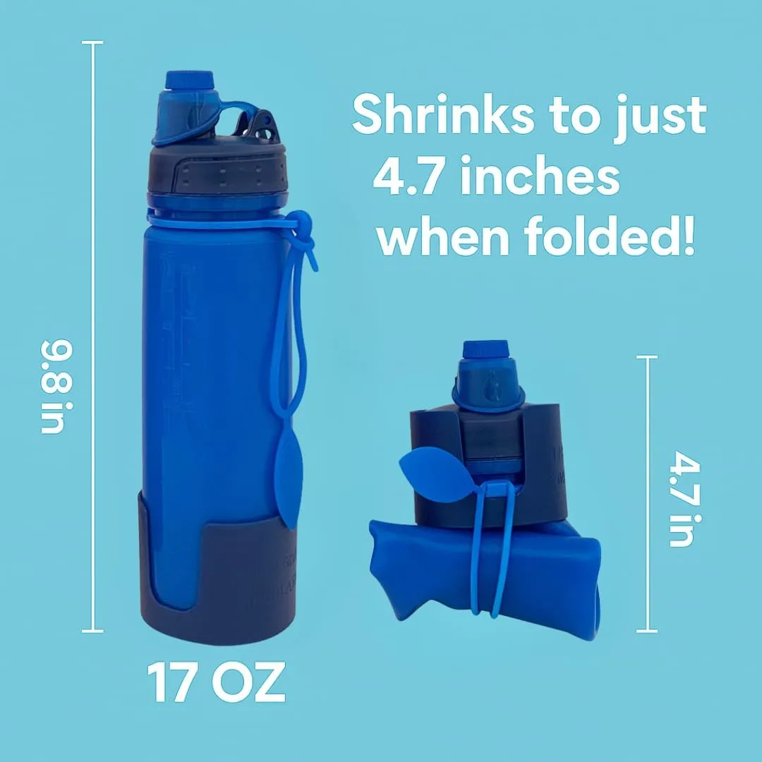 Collapsible Water Bottle 500ml 17oz – BPA-Free Leak-Proof Silicone Bottle with Carabiner | Foldable, Lightweight & Reusable – Perfect for Travel, Gym, Hiking (Green)