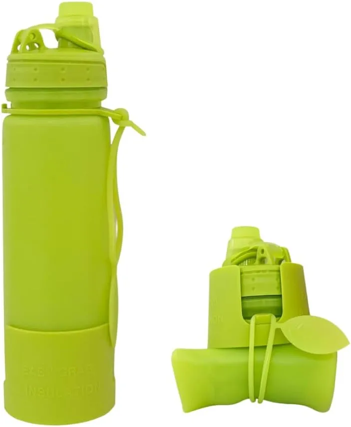 Collapsible Water Bottle 500ml 17oz – BPA-Free Leak-Proof Silicone Bottle with Carabiner | Foldable, Lightweight & Reusable – Perfect for Travel, Gym, Hiking (Green)