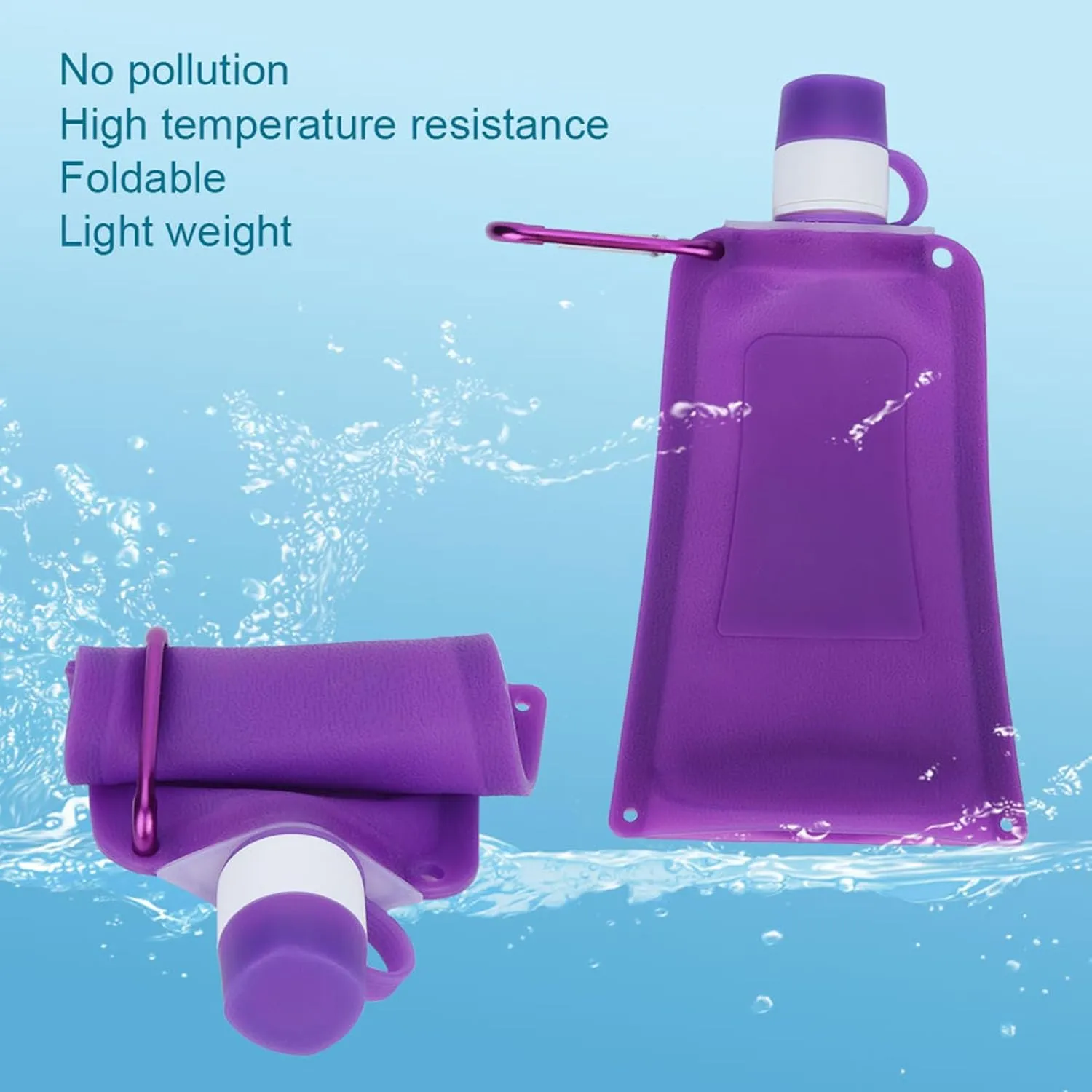 Collapsible Water Bottle, Soft Water Bottles Collapsible Water Container Foldable Water Bottles for Travel Silicone Water Bottle Camping (Purple)