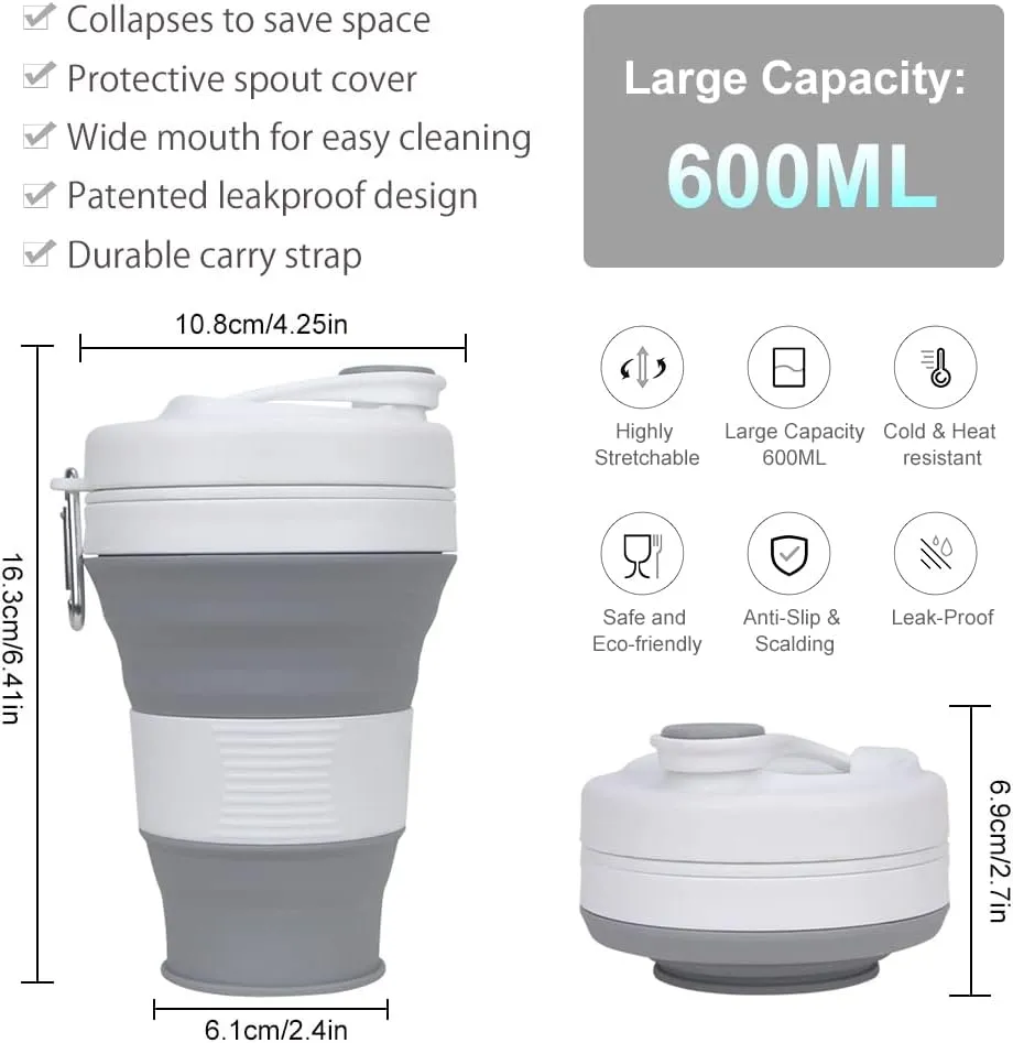 Collapsible Water Bottle，Reuseable BPA Foldable Silicone Bottle For Travel Camping Hiking Leakproof Portable Water Bottles With Clip
