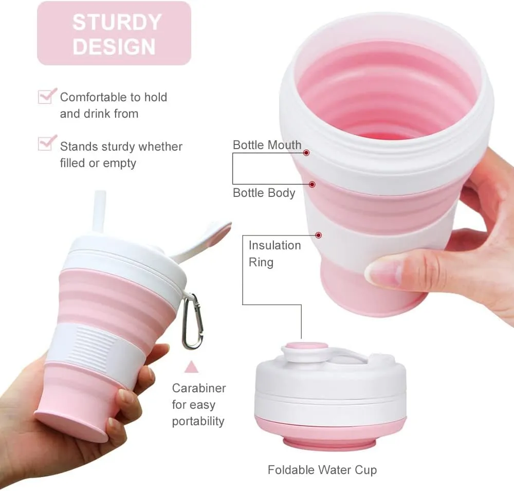 Collapsible Water Bottle，Reuseable BPA Foldable Silicone Bottle For Travel Camping Hiking Leakproof Portable Water Bottles With Clip