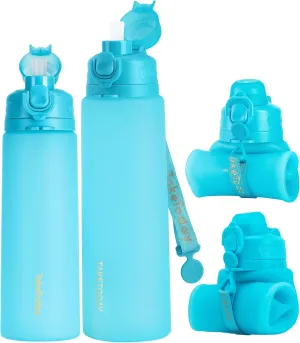 Collapsible Water Bottles 20oz and 32oz, Leak Proof, BPA-Free, Foldable Silicone Travel Water Bottle with Straw Strap for Cycling, Hiking, Outdoors