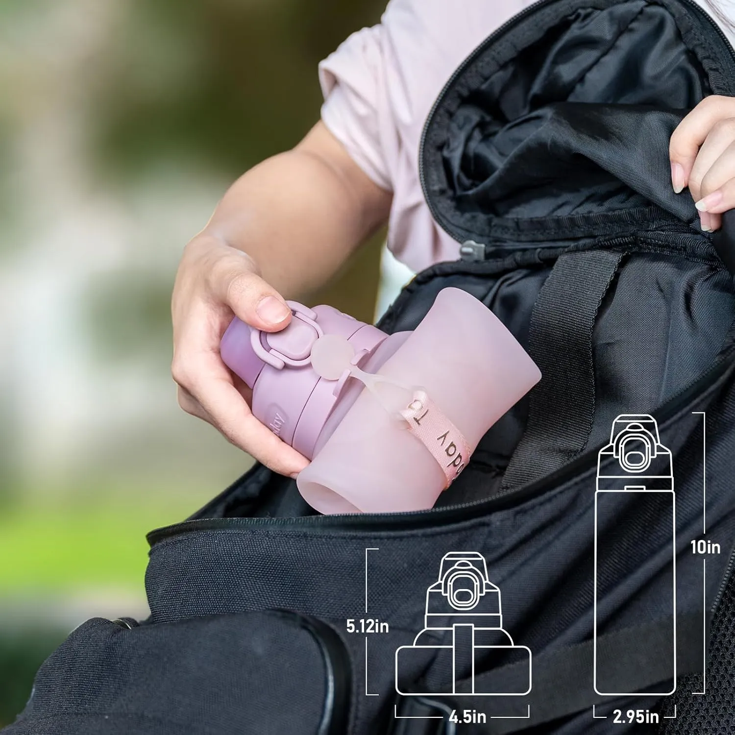 Collapsible Water Bottles 20oz, Leak Proof, BPA-Free, Foldable Silicone Travel Water Bottle with Straw Strap for Cycling, Hiking, Outdoors