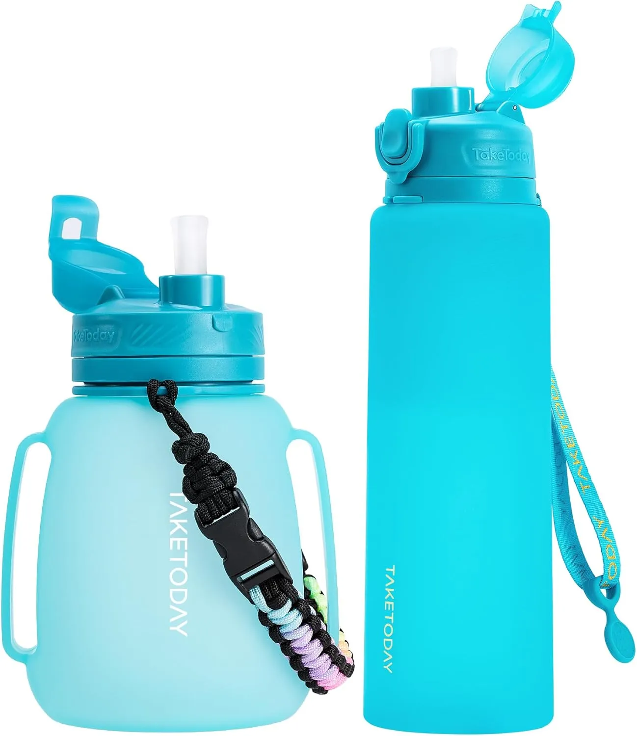 Collapsible Water Bottles 32oz Blue and 40oz Blue, Foldable Travel Water Bottle with Straw, BPA Free, Silicone, Leakproof for Hiking, International Travel, Outdoors