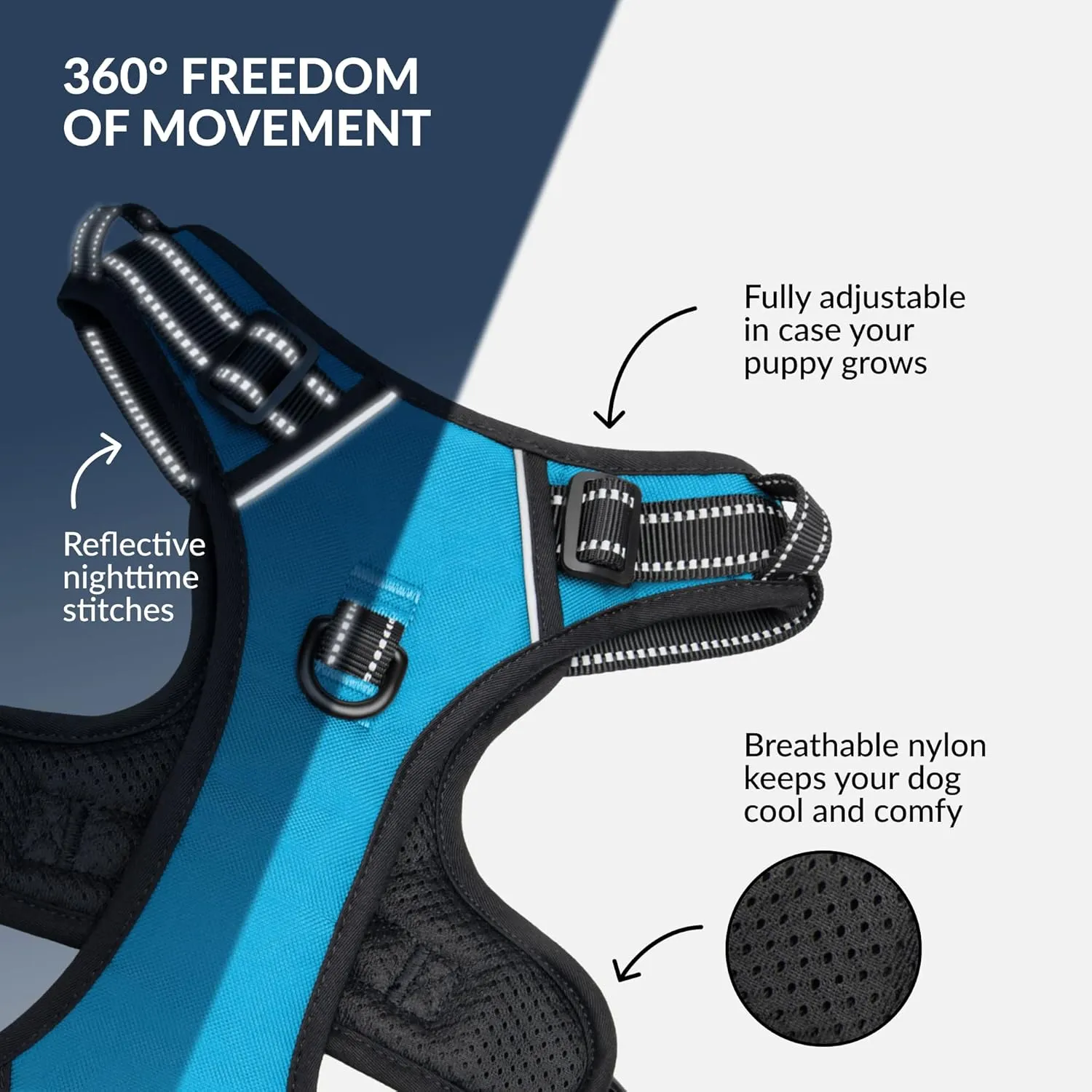 CollarDirect No Pull Reflective Dog Harness with Handle and Front Clip, Adjustible Soft Padded Vest for Small to Large Dogs Training and Walk (Size L, Light Blue)