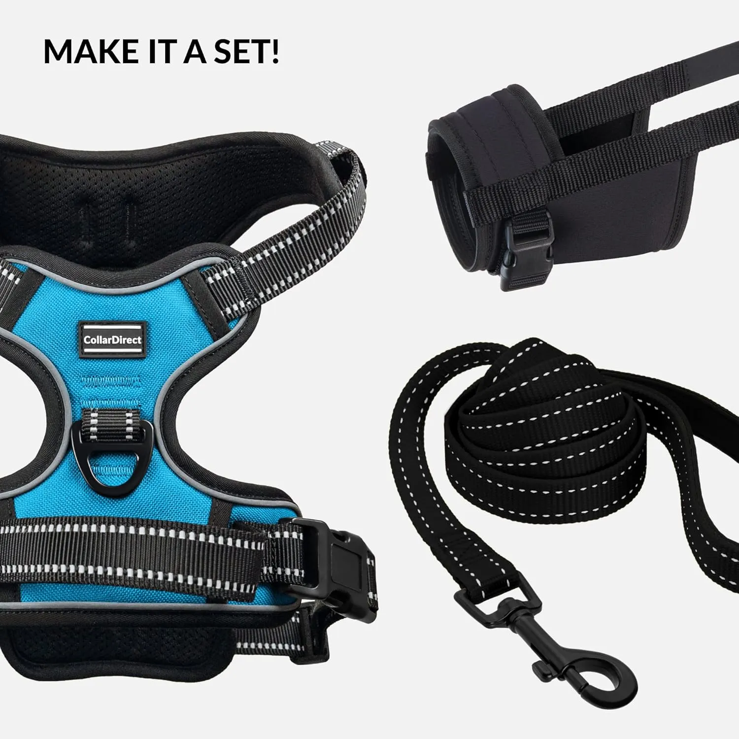 CollarDirect No Pull Reflective Dog Harness with Handle and Front Clip, Adjustible Soft Padded Vest for Small to Large Dogs Training and Walk (Size L, Light Blue)