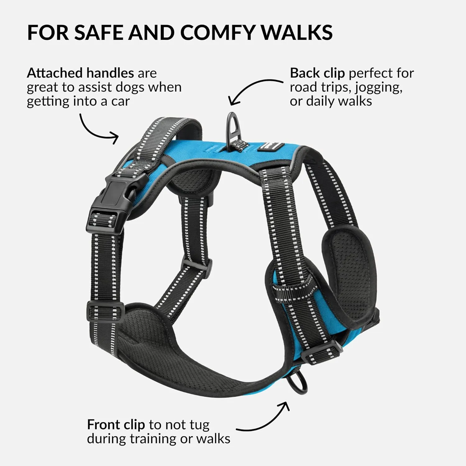 CollarDirect No Pull Reflective Dog Harness with Handle and Front Clip, Adjustible Soft Padded Vest for Small to Large Dogs Training and Walk (Size L, Light Blue)
