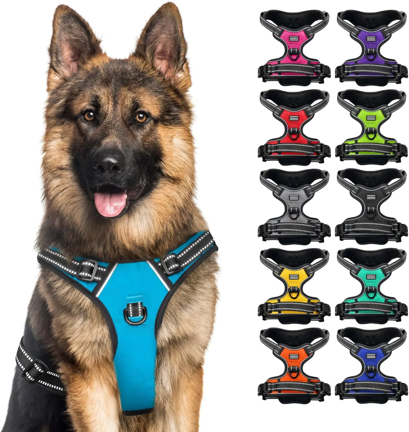 CollarDirect No Pull Reflective Dog Harness with Handle and Front Clip, Adjustible Soft Padded Vest for Small to Large Dogs Training and Walk (Size L, Light Blue)
