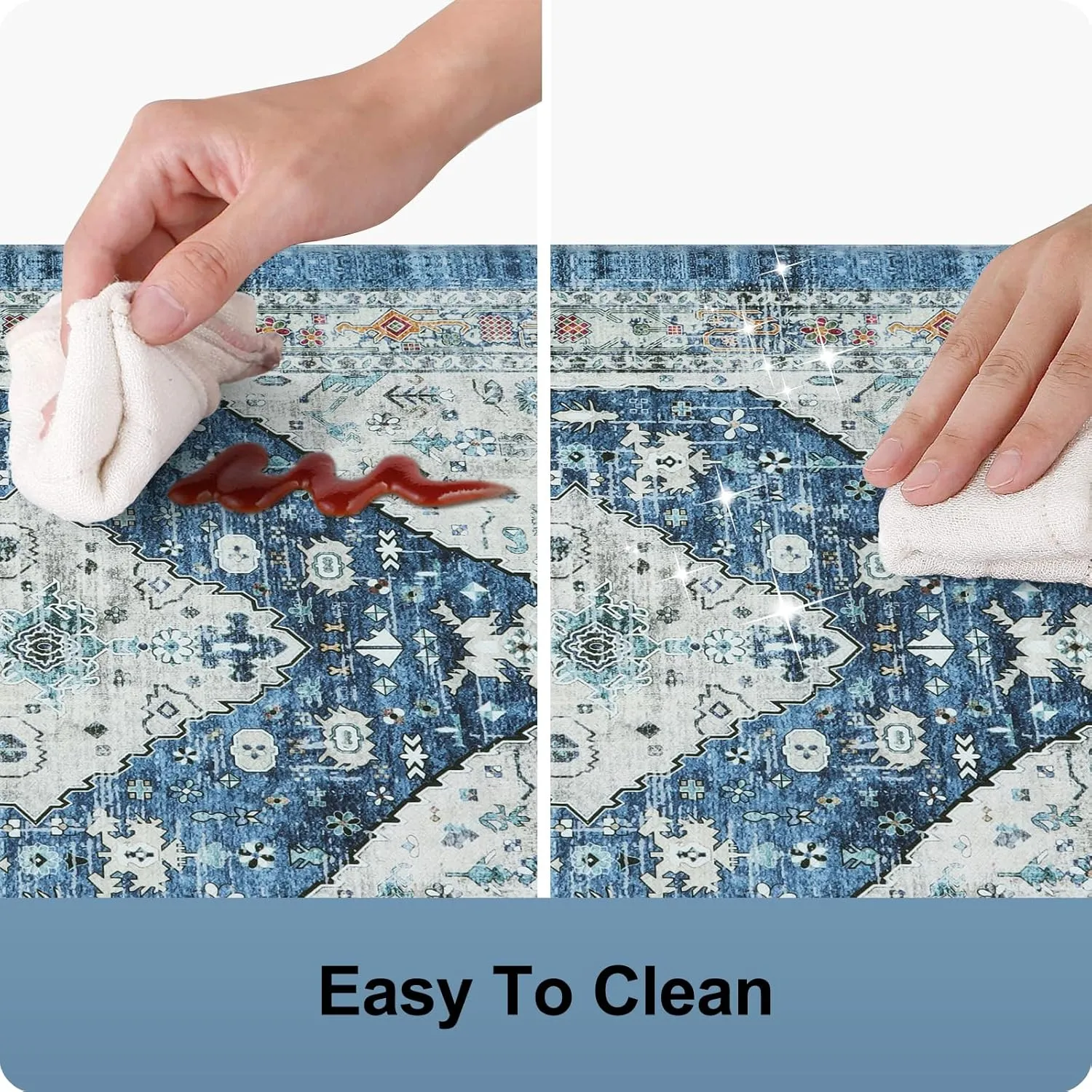 Collive Boho Kitchen Floor Mats, Cushioned Anti Fatigue Kitchen Runner Rugs, Comfort Non Slip Standing Mats for Floor, Laundry, Office, Sink, 17.3''x59'' Dark Blue