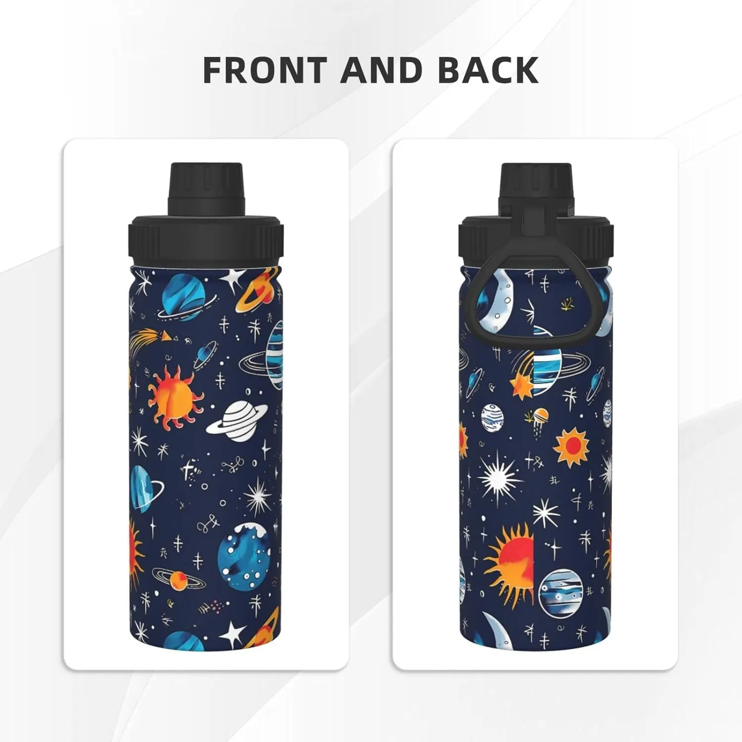 Colorful Outer Space 18 oz Stainless Steel Water Bottles Insulated Sports Water Bottle with Spout Lid, Cartoon Stars Double Wall Travel Water Flask for Running Hiking Fishing