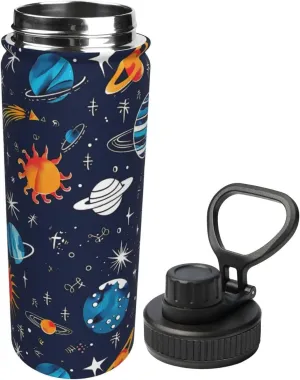 Colorful Outer Space 18 oz Stainless Steel Water Bottles Insulated Sports Water Bottle with Spout Lid, Cartoon Stars Double Wall Travel Water Flask for Running Hiking Fishing
