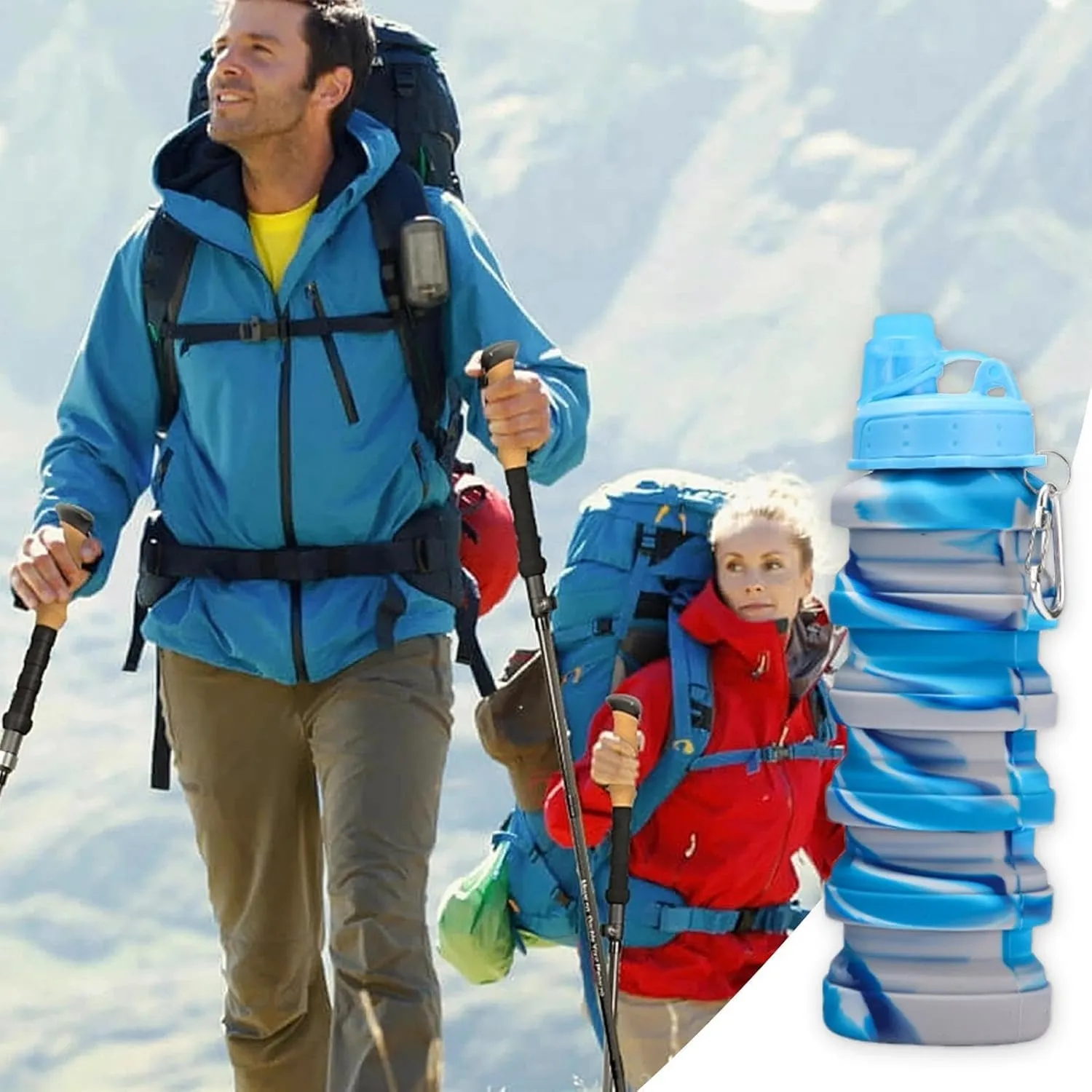 Compact Water Bottle, Collapsible Water Bottle - Silicone Camping Water Bottle | Collapsible Sports Water Bottle, Reusable Travel Water Cup with Carabiner 700ml for acamp