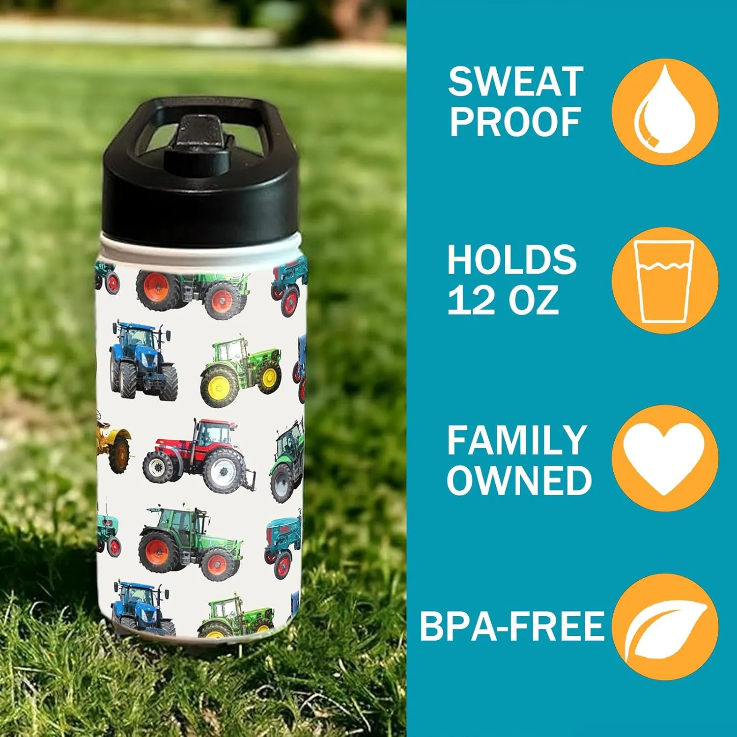 Construction Truck Excavator Bulldozer Kids Water Bottle for School with Straw Lid,12oz Stainless Steel Insulated Water Bottle for Boys & Girls,Leak Proof Lid with Handle & Touch Free Spout (A01)