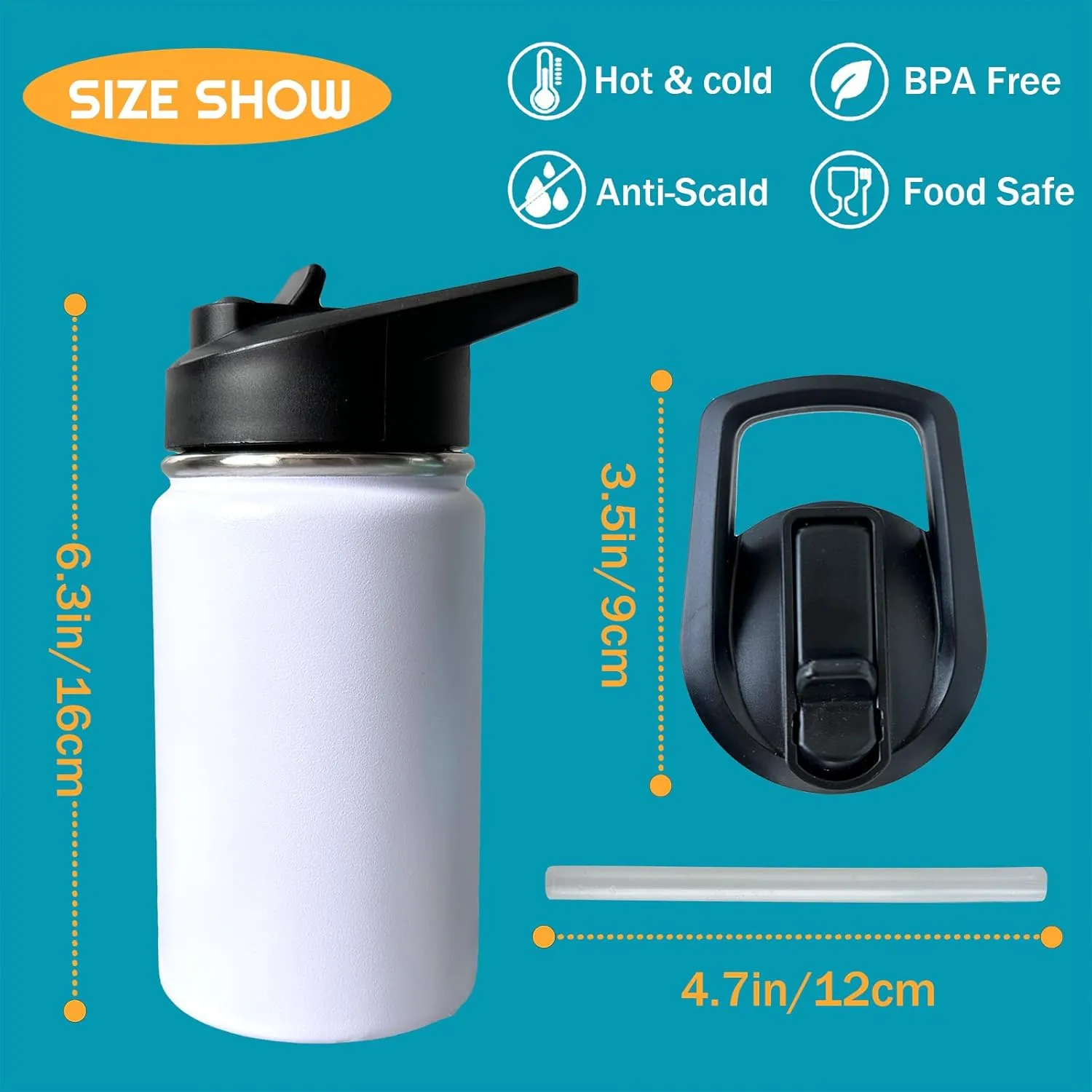 Construction Truck Excavator Bulldozer Kids Water Bottle for School with Straw Lid,12oz Stainless Steel Insulated Water Bottle for Boys & Girls,Leak Proof Lid with Handle & Touch Free Spout (A01)
