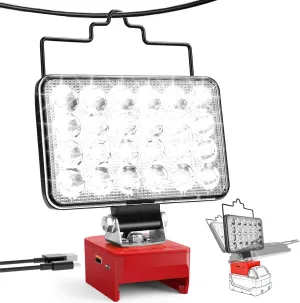 Cordless LED Work Light for Milwaukee M18 Battery (No Batteries), 60W 6000LM Battery Light for Milwaukee 18v Tools, Portable Flood Lights with USB & Type C Charging Port, Low Voltage Protection