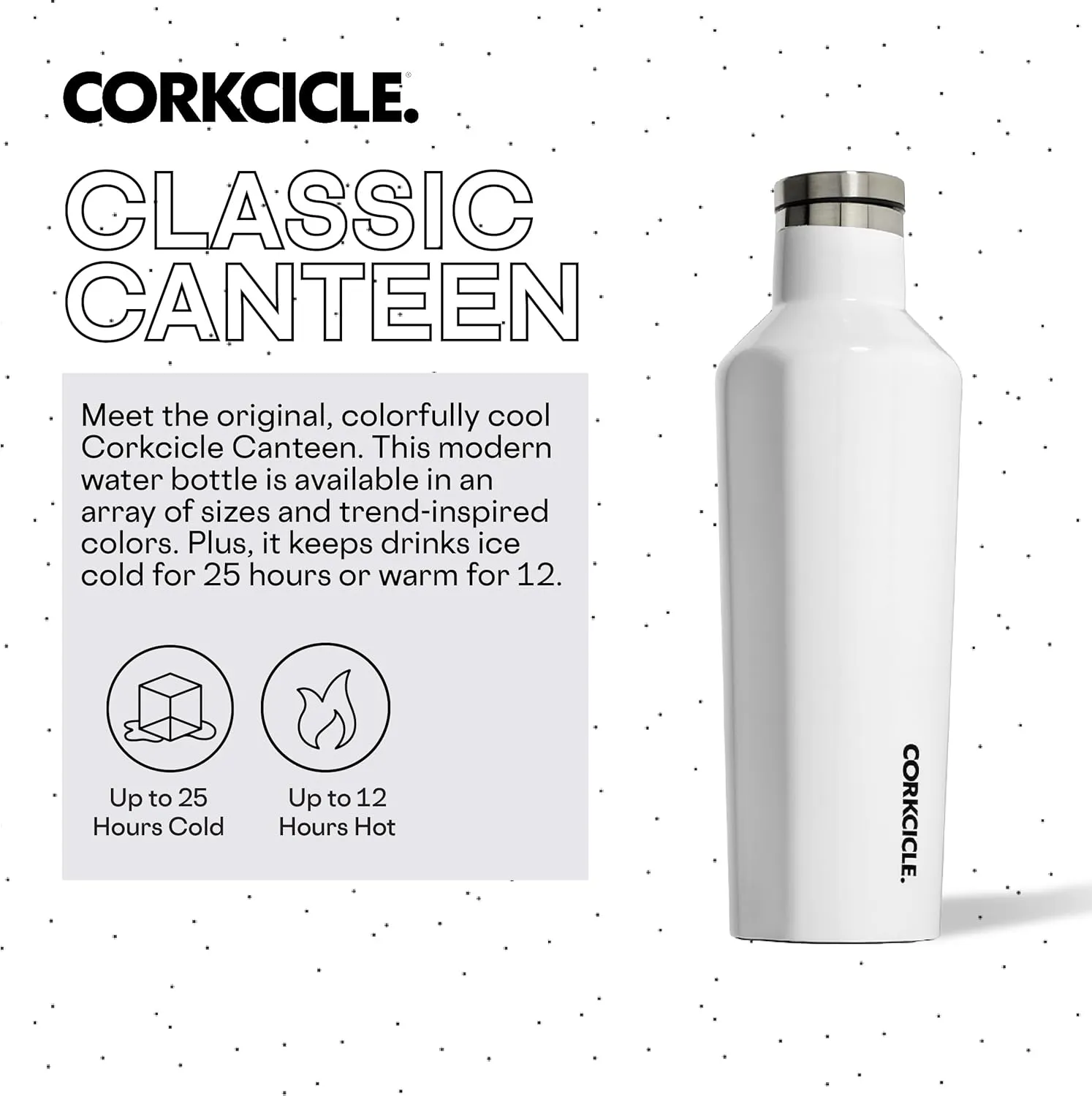 Corkcicle Classic Canteen Insulated Tumbler, Gloss White, 16 oz – Reusable Water Bottle Keeps Beverages Cold for 25 Hours & Hot 12 Hours – Cupholder Friendly Tumbler with Screw-On Cap