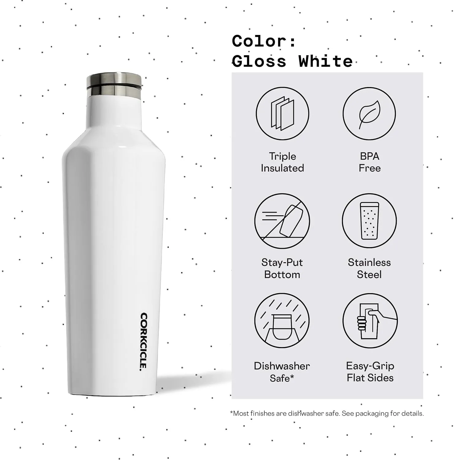 Corkcicle Classic Canteen Insulated Tumbler, Gloss White, 16 oz – Reusable Water Bottle Keeps Beverages Cold for 25 Hours & Hot 12 Hours – Cupholder Friendly Tumbler with Screw-On Cap
