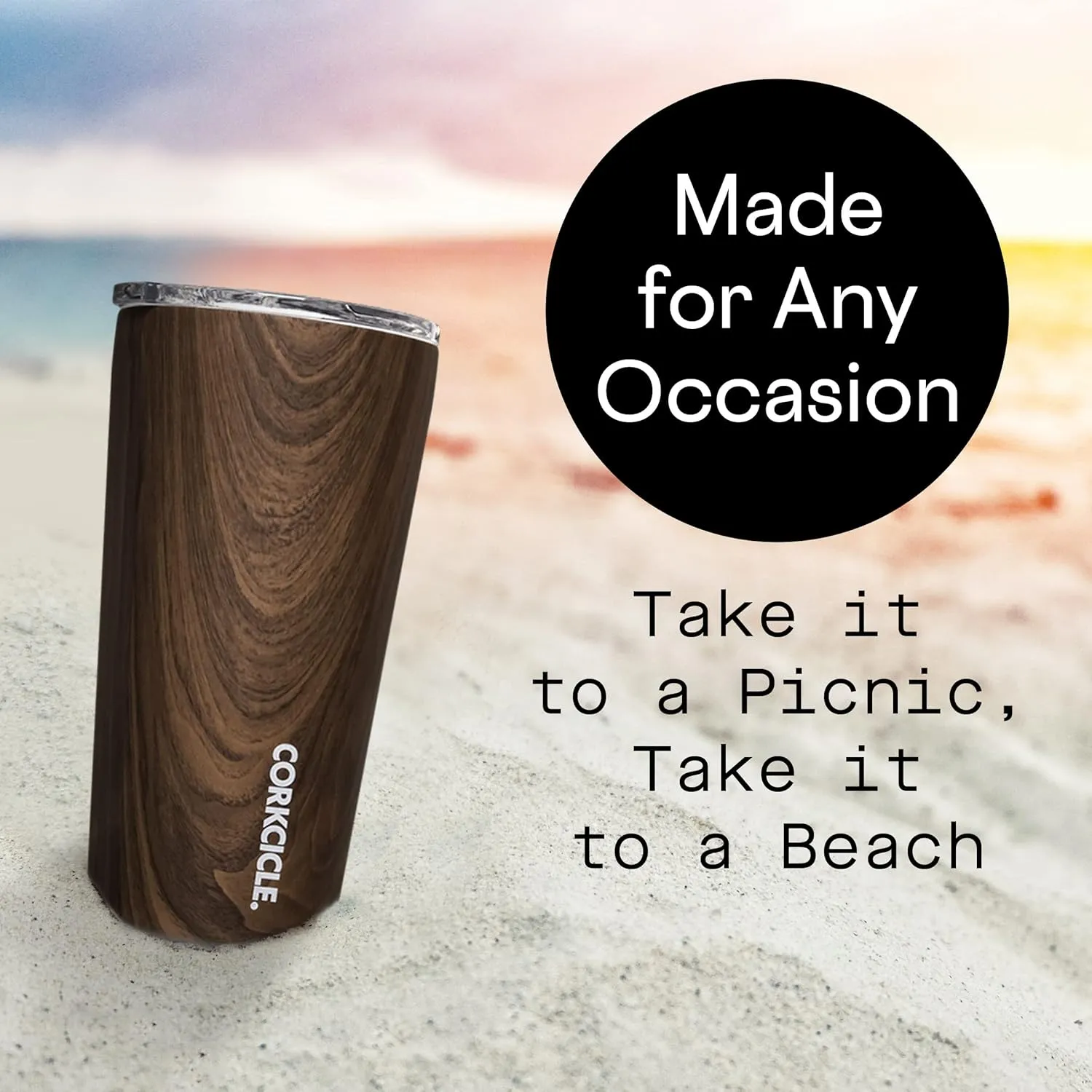 Corkcicle Classic Triple Insulated Coffee Mug with Lid, Walnut Wood, 16 oz – Stainless Steel Travel Tumbler Keeps Beverages Cold 9 hrs, Hot 3hrs – Cupholder Friendly Travel Coffee Tumbler