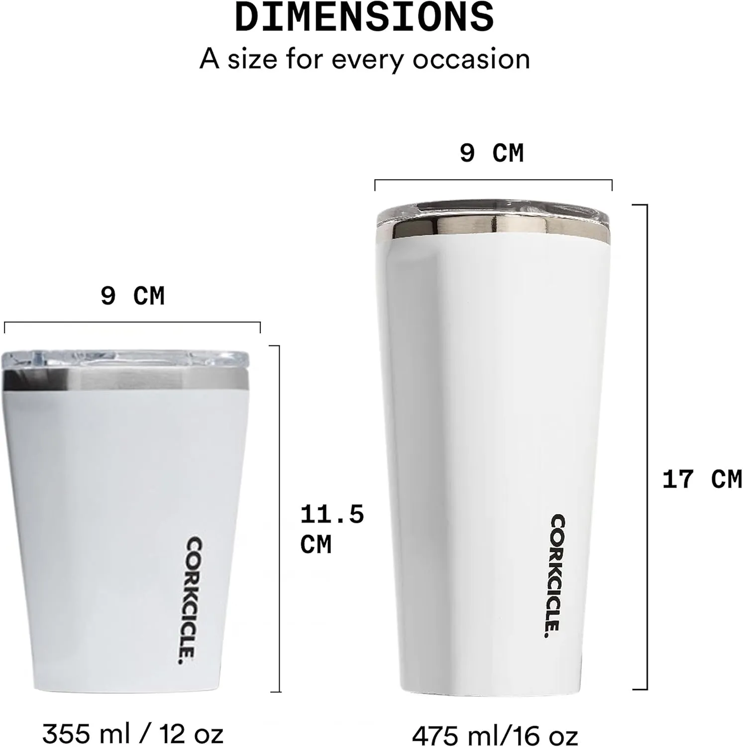 Corkcicle Tumbler Insulated Stainless Steel Bottle/Thermos, 16 oz, White