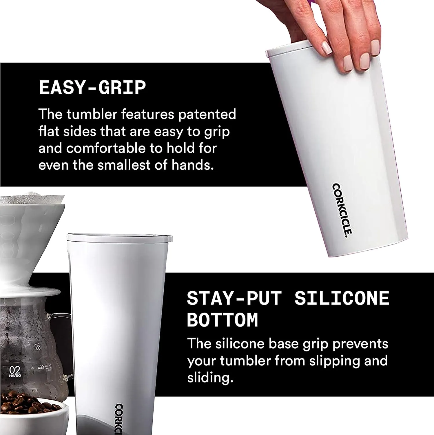 Corkcicle Tumbler Insulated Stainless Steel Bottle/Thermos, 16 oz, White