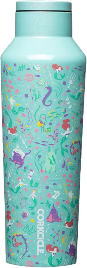 Corkcicle x Disney Princess Ariel Sport Canteen Insulated Tumbler, 20 oz – Reusable Water Bottle Keeps Beverages Cold for 25 Hours & Hot 12 Hours – Cupholder Friendly Tumbler with Screw-On Cap