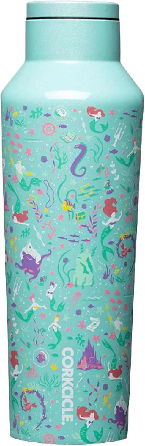 Corkcicle x Disney Princess Ariel Sport Canteen Insulated Tumbler, 20 oz – Reusable Water Bottle Keeps Beverages Cold for 25 Hours & Hot 12 Hours – Cupholder Friendly Tumbler with Screw-On Cap