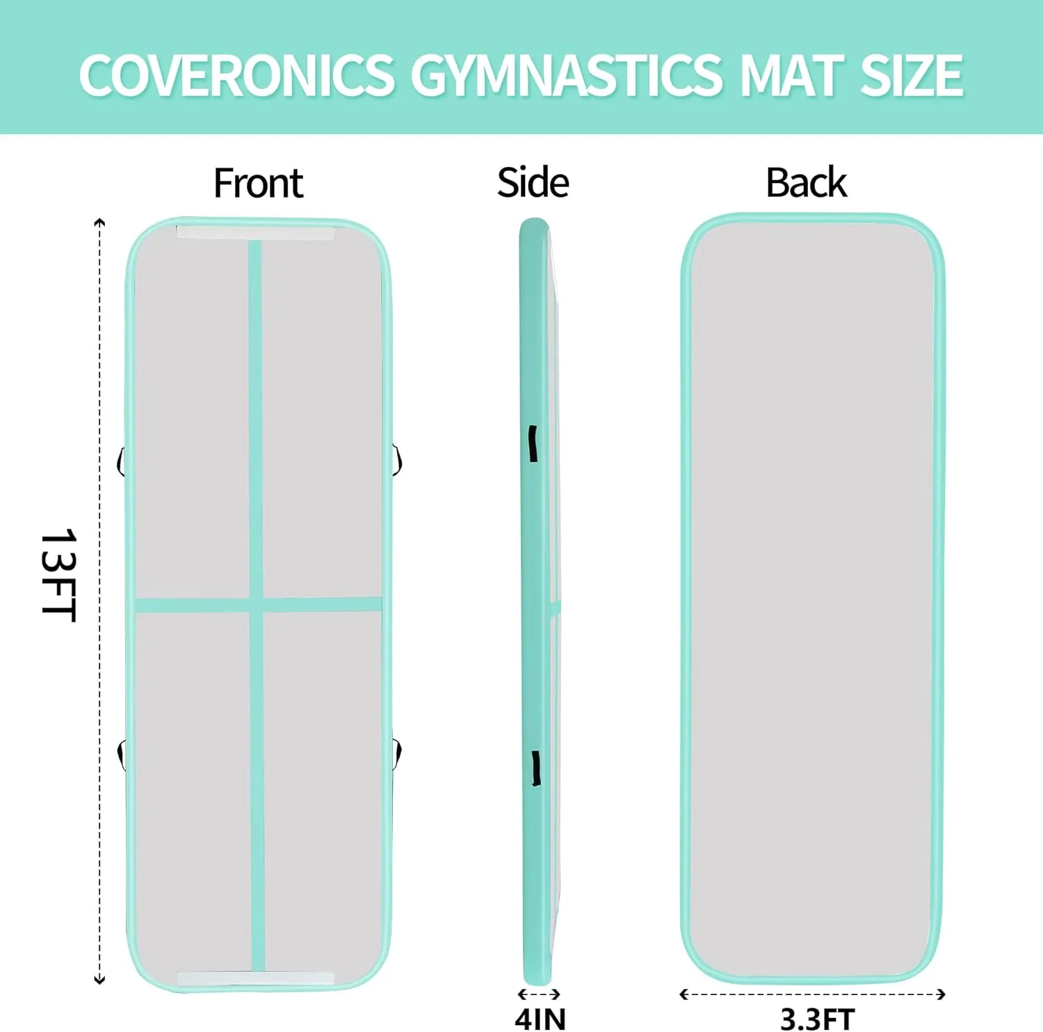 COVERONICS Air Gymnastics Training Mats - 10FT/13FT/16FT Inflatable Gymnastics Mats Tumble Track with Electric Pump & Storage Bag for Gymnastics Training/Home&Outdoor Use/Cheerleading/Yoga/Water