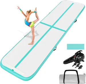 COVERONICS Air Gymnastics Training Mats - 10FT/13FT/16FT Inflatable Gymnastics Mats Tumble Track with Electric Pump & Storage Bag for Gymnastics Training/Home&Outdoor Use/Cheerleading/Yoga/Water