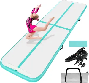 COVERONICS Air Gymnastics Training Mats - 10FT/13FT/16FT Inflatable Gymnastics Mats Tumble Track with Electric Pump & Storage Bag for Gymnastics Training/Home&Outdoor Use/Cheerleading/Yoga/Water