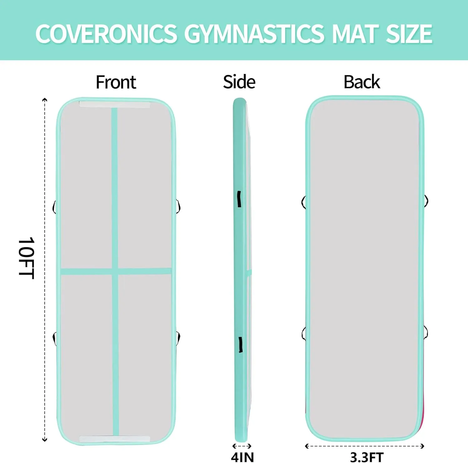 COVERONICS Air Gymnastics Training Mats - 10FT/13FT/16FT Inflatable Gymnastics Mats Tumble Track with Electric Pump & Storage Bag for Gymnastics Training/Home&Outdoor Use/Cheerleading/Yoga/Water