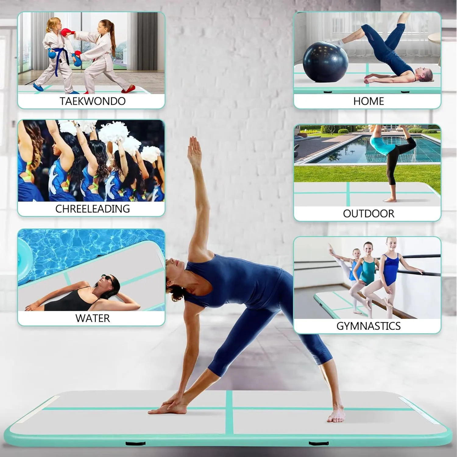 COVERONICS Air Gymnastics Training Mats - 10FT/13FT/16FT Inflatable Gymnastics Mats Tumble Track with Electric Pump & Storage Bag for Gymnastics Training/Home&Outdoor Use/Cheerleading/Yoga/Water